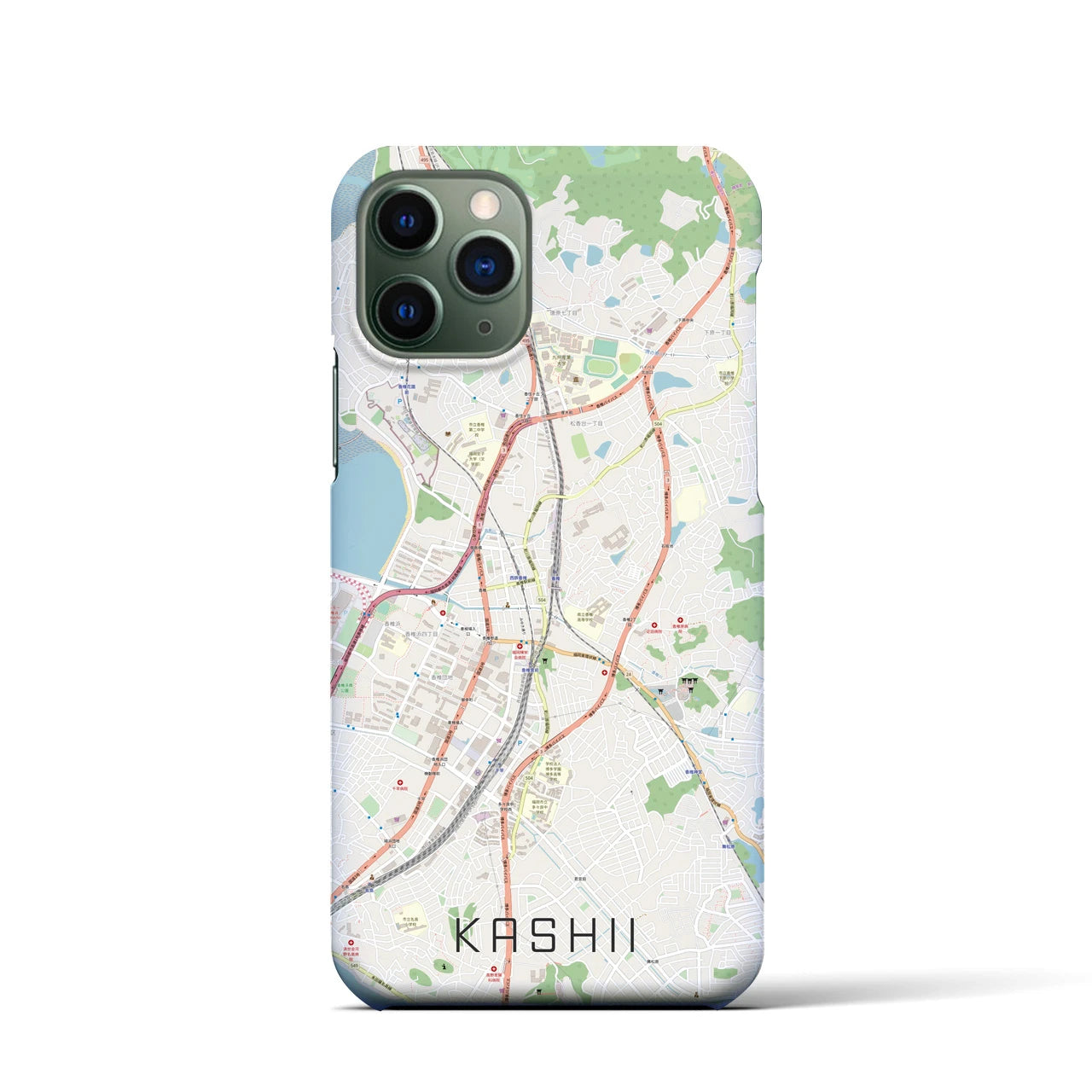 【香椎】地図柄iPhoneケース（バックカバータイプ・ナチュラル）iPhone 11 Pro 用