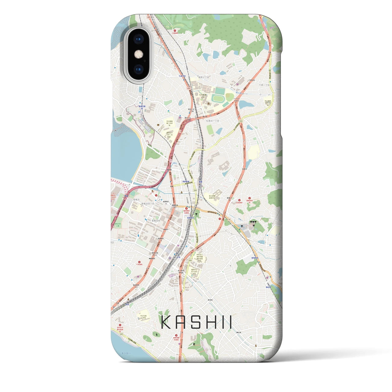 【香椎】地図柄iPhoneケース（バックカバータイプ・ナチュラル）iPhone XS Max 用