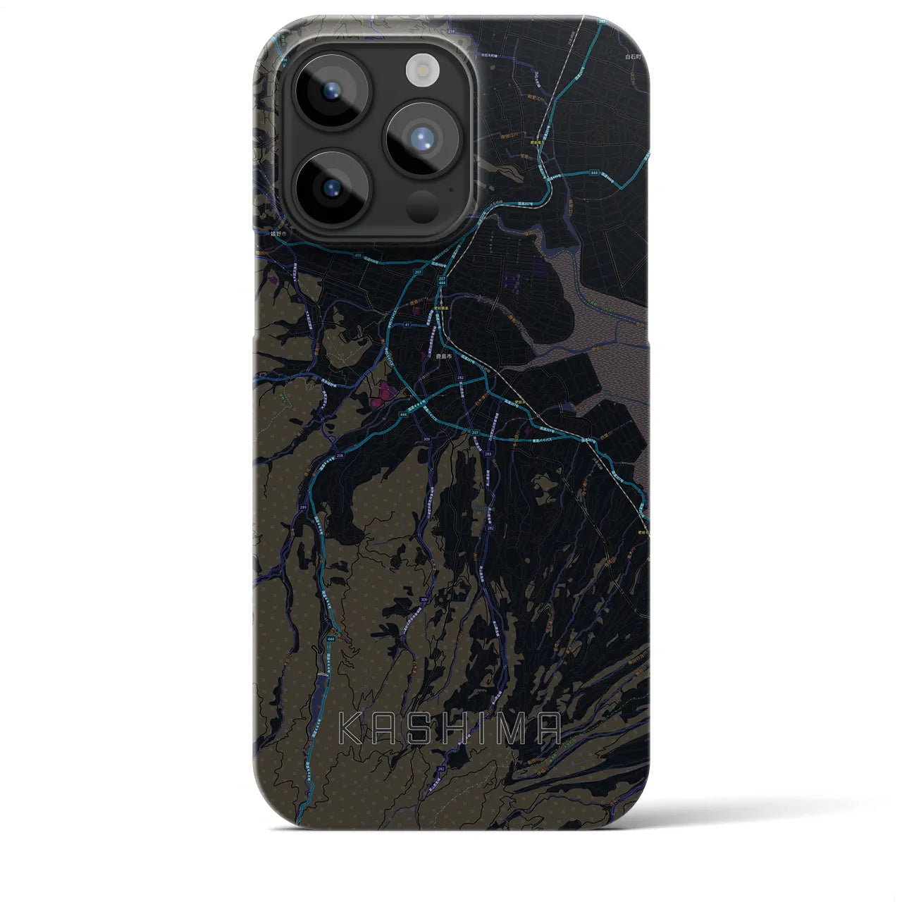 【鹿島（佐賀県）】地図柄iPhoneケース（バックカバータイプ・ブラック）iPhone 15 Pro Max 用