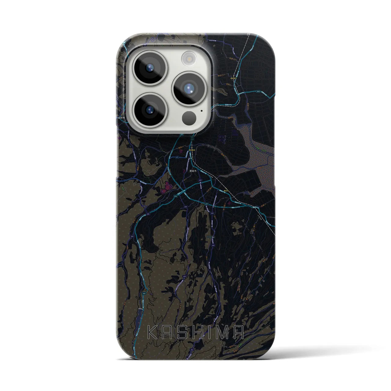 【鹿島（佐賀県）】地図柄iPhoneケース（バックカバータイプ・ブラック）iPhone 15 Pro 用
