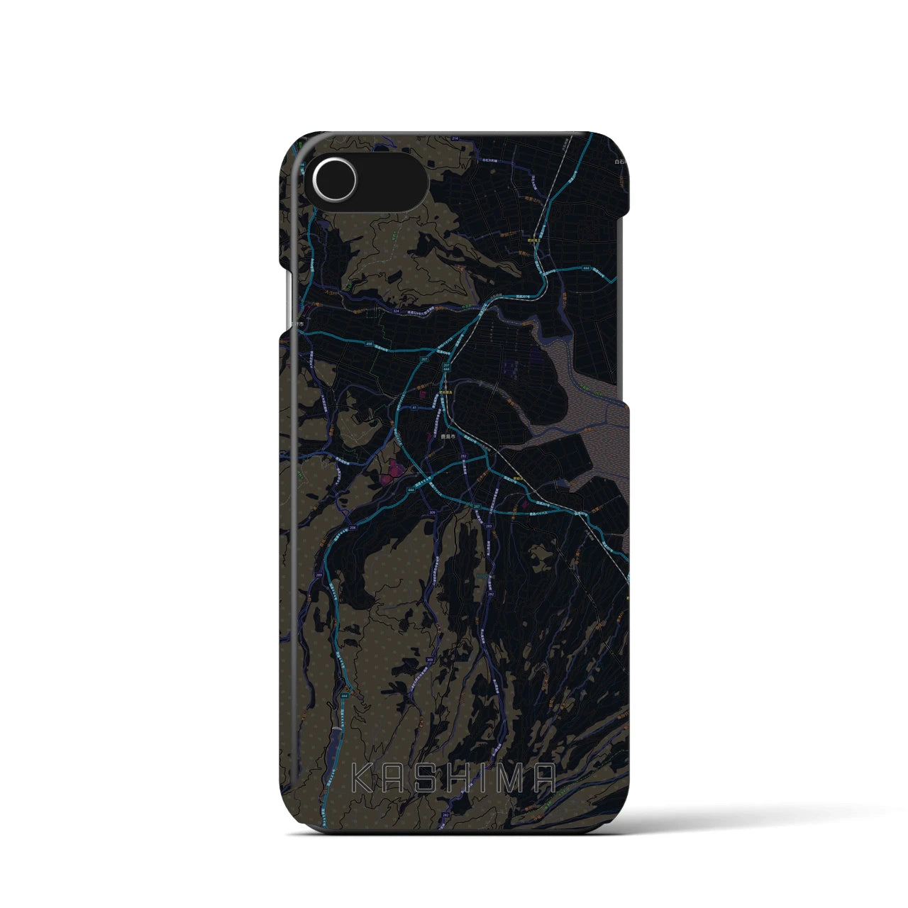 【鹿島（佐賀県）】地図柄iPhoneケース（バックカバータイプ・ブラック）iPhone SE（第3 / 第2世代） / 8 / 7 / 6s / 6 用
