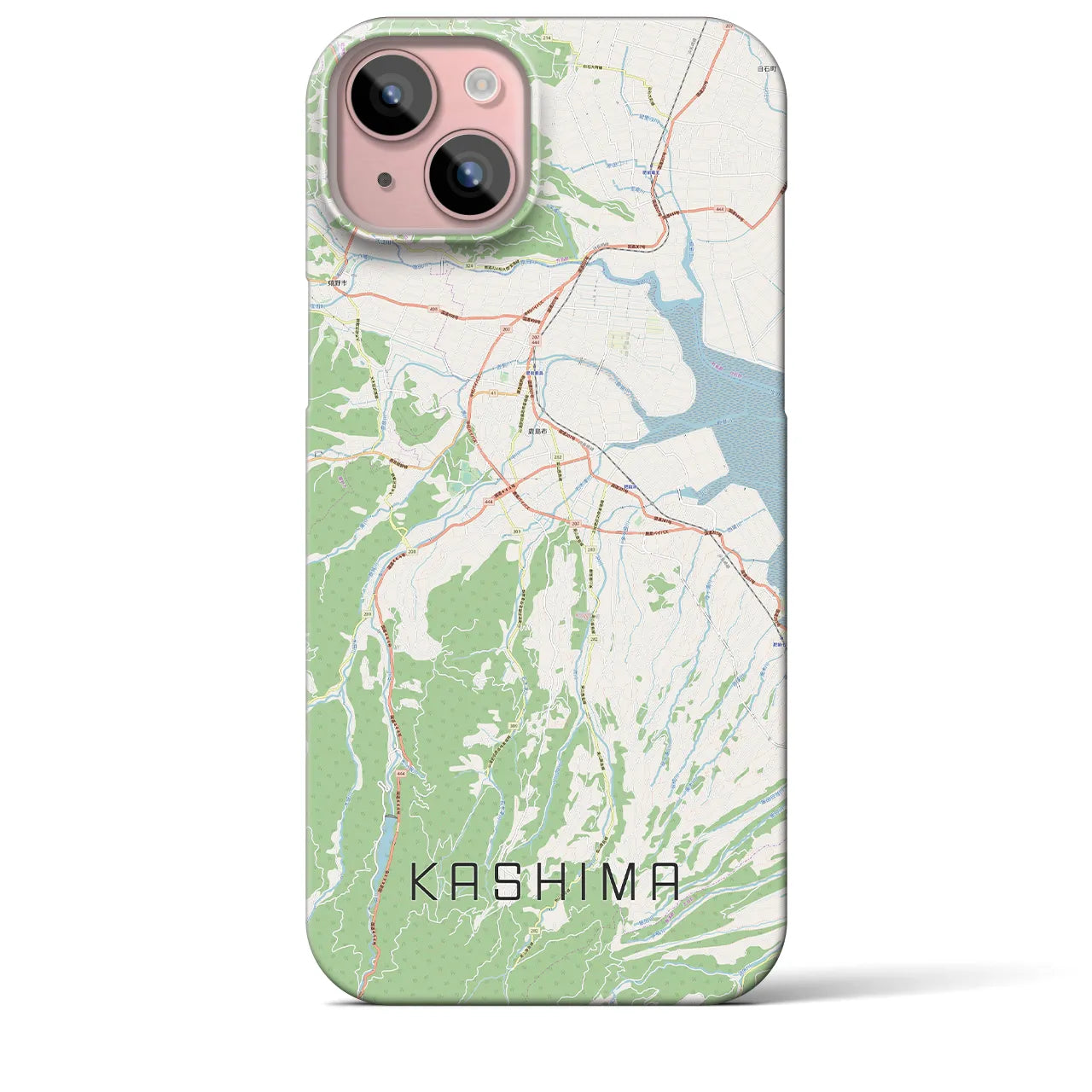 【鹿島（佐賀県）】地図柄iPhoneケース（バックカバータイプ・ナチュラル）iPhone 15 Plus 用