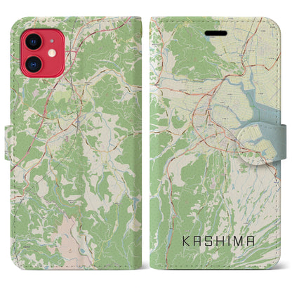 【鹿島（佐賀県）】地図柄iPhoneケース（手帳タイプ）ナチュラル・iPhone 11 用