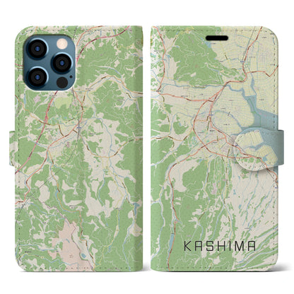 【鹿島（佐賀県）】地図柄iPhoneケース（手帳タイプ）ナチュラル・iPhone 12 / 12 Pro 用