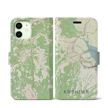 【鹿島（佐賀県）】地図柄iPhoneケース（手帳タイプ）ナチュラル・iPhone 12 mini 用