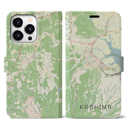 【鹿島（佐賀県）】地図柄iPhoneケース（手帳タイプ）ナチュラル・iPhone 13 Pro 用