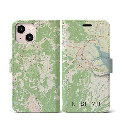 【鹿島（佐賀県）】地図柄iPhoneケース（手帳タイプ）ナチュラル・iPhone 13 mini 用