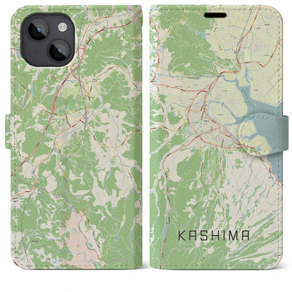 【鹿島（佐賀県）】地図柄iPhoneケース（手帳タイプ）ナチュラル・iPhone 14 Plus 用