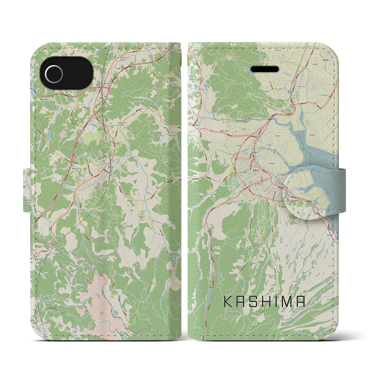 【鹿島（佐賀県）】地図柄iPhoneケース（手帳両面タイプ・ナチュラル）iPhone SE（第3 / 第2世代） / 8 / 7 / 6s / 6 用