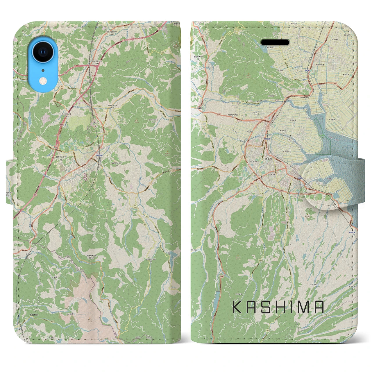 【鹿島（佐賀県）】地図柄iPhoneケース（手帳両面タイプ・ナチュラル）iPhone XR 用