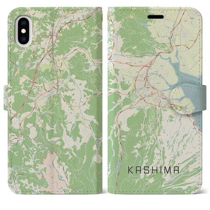 【鹿島（佐賀県）】地図柄iPhoneケース（手帳タイプ）ナチュラル・iPhone XS Max 用