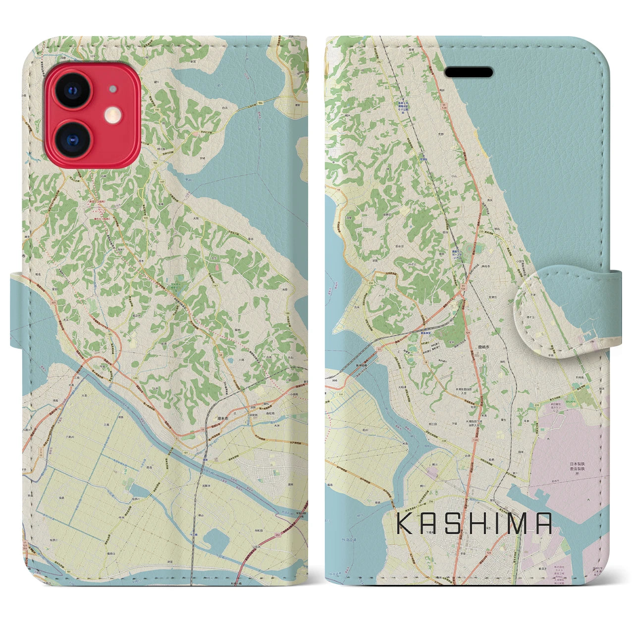 【鹿島】地図柄iPhoneケース（手帳両面タイプ・ナチュラル）iPhone 11 用