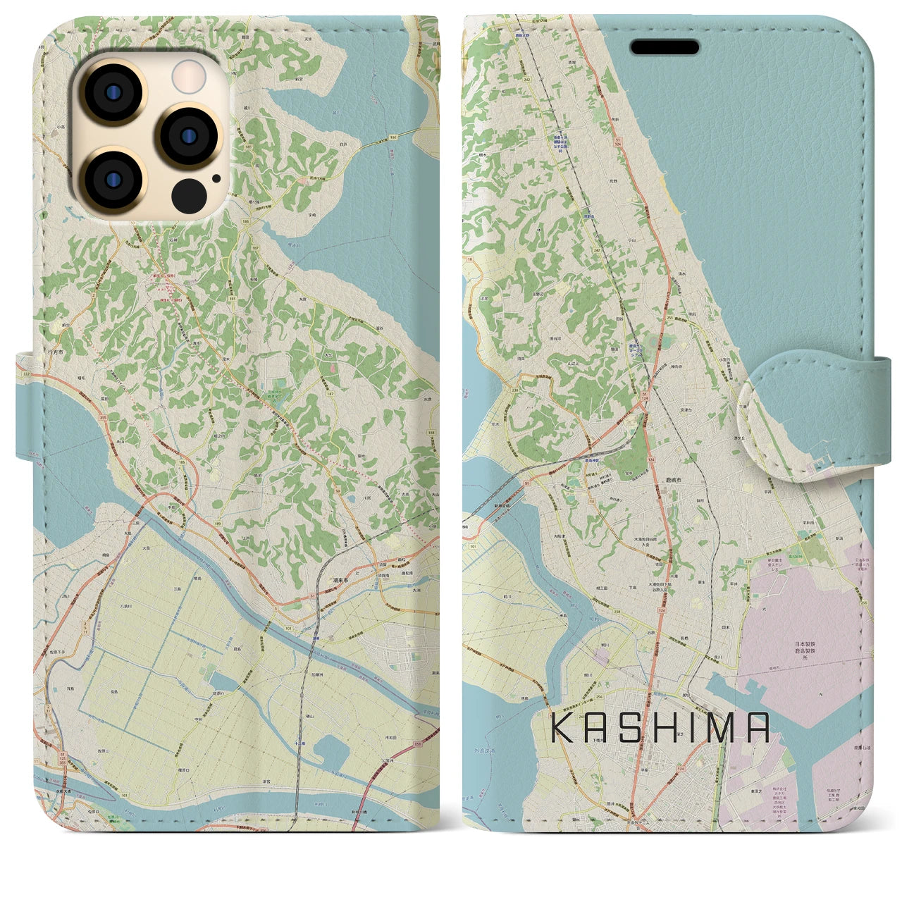 【鹿島】地図柄iPhoneケース（手帳両面タイプ・ナチュラル）iPhone 12 Pro Max 用