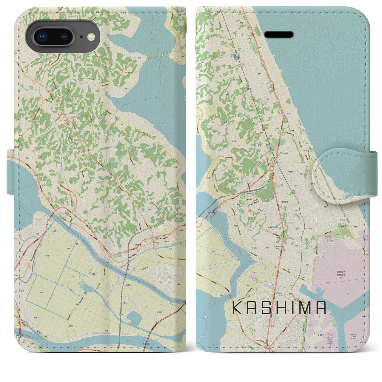 【鹿島】地図柄iPhoneケース（手帳両面タイプ・ナチュラル）iPhone 8Plus /7Plus / 6sPlus / 6Plus 用
