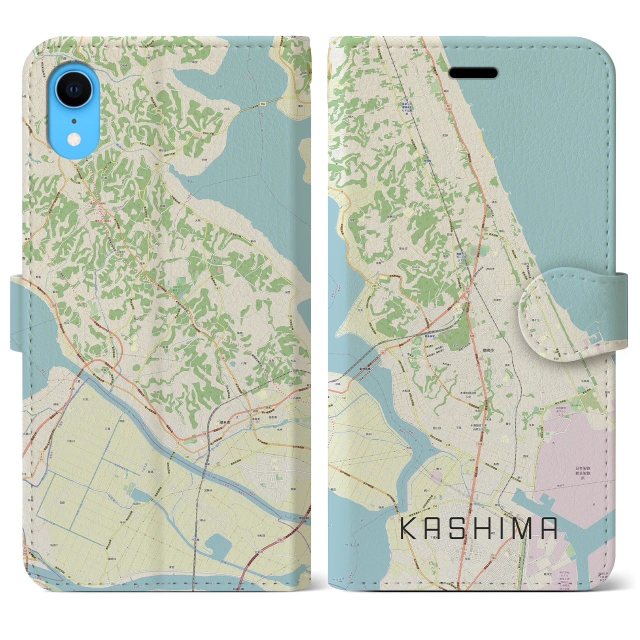 【鹿島】地図柄iPhoneケース（手帳両面タイプ・ナチュラル）iPhone XR 用