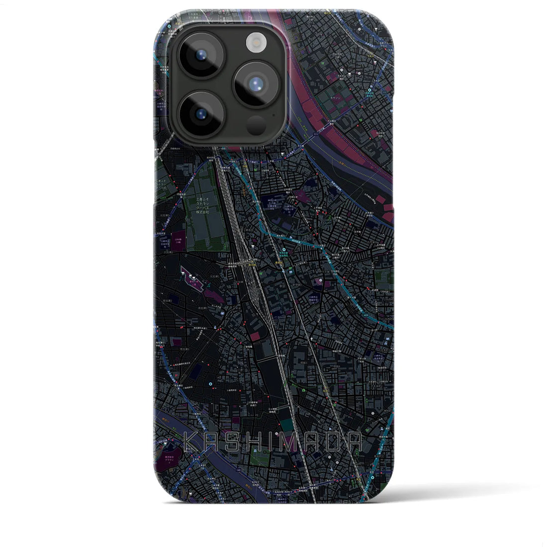 【鹿島田】地図柄iPhoneケース（バックカバータイプ・ブラック）iPhone 15 Pro Max 用
