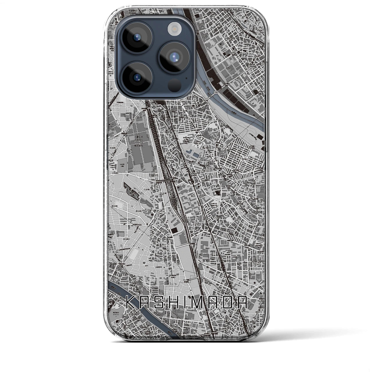 【鹿島田】地図柄iPhoneケース（クリアタイプ・モノトーン）iPhone 15 Pro Max 用