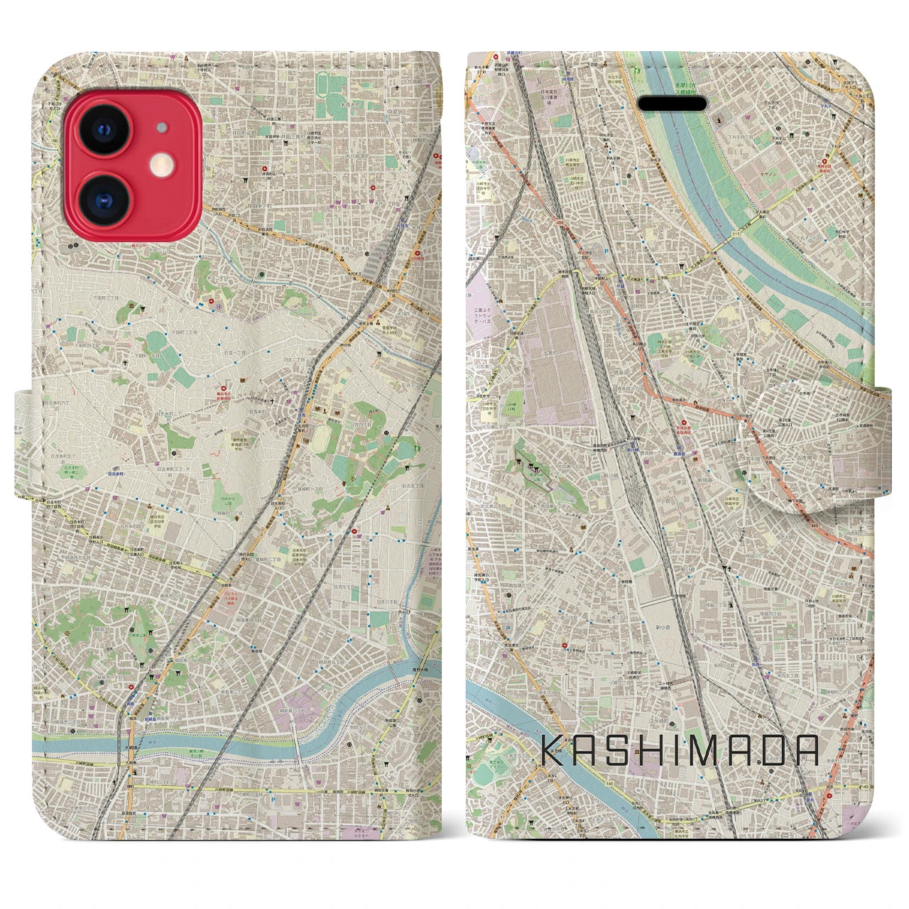 【鹿島田】地図柄iPhoneケース（手帳両面タイプ・ナチュラル）iPhone 11 用