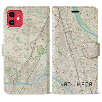 【鹿島田（神奈川県）】地図柄iPhoneケース（手帳タイプ）ナチュラル・iPhone 11 用