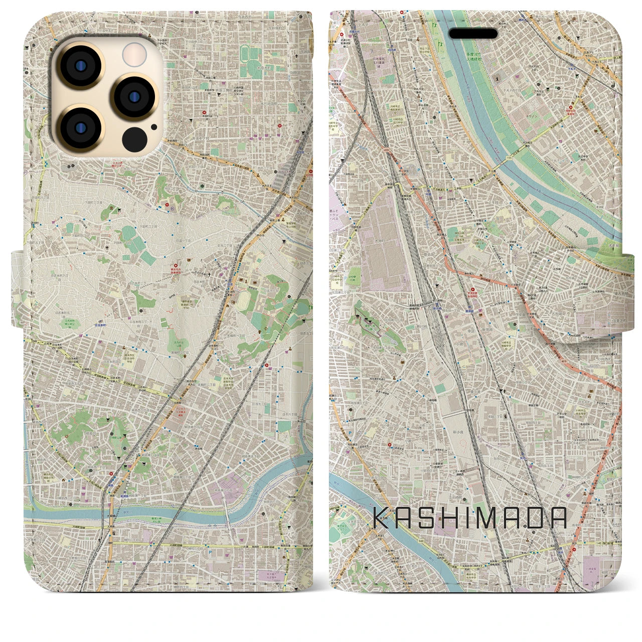 【鹿島田】地図柄iPhoneケース（手帳両面タイプ・ナチュラル）iPhone 12 Pro Max 用