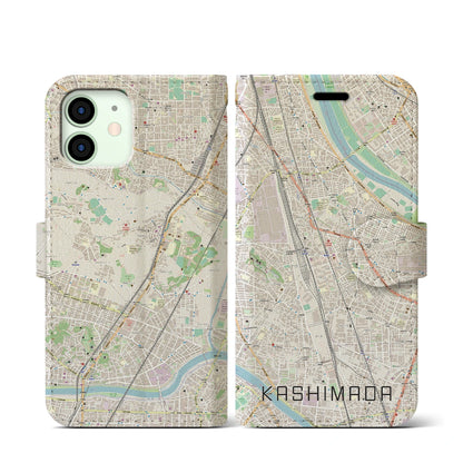【鹿島田（神奈川県）】地図柄iPhoneケース（手帳タイプ）ナチュラル・iPhone 12 mini 用