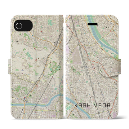 【鹿島田（神奈川県）】地図柄iPhoneケース（手帳タイプ）ナチュラル・iPhone SE（第3 / 第2世代） / 8 / 7 / 6s / 6 用