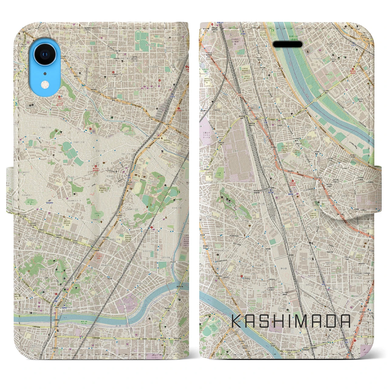 【鹿島田】地図柄iPhoneケース（手帳両面タイプ・ナチュラル）iPhone XR 用
