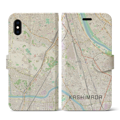 【鹿島田（神奈川県）】地図柄iPhoneケース（手帳タイプ）ナチュラル・iPhone XS / X 用