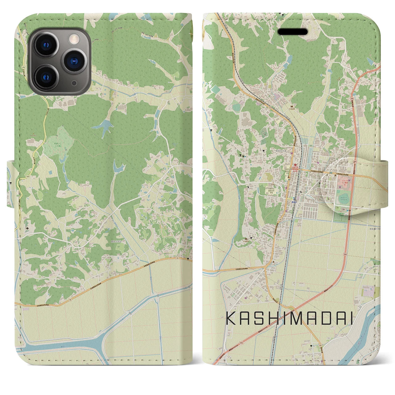 【鹿島台】地図柄iPhoneケース（手帳両面タイプ・ナチュラル）iPhone 11 Pro Max 用