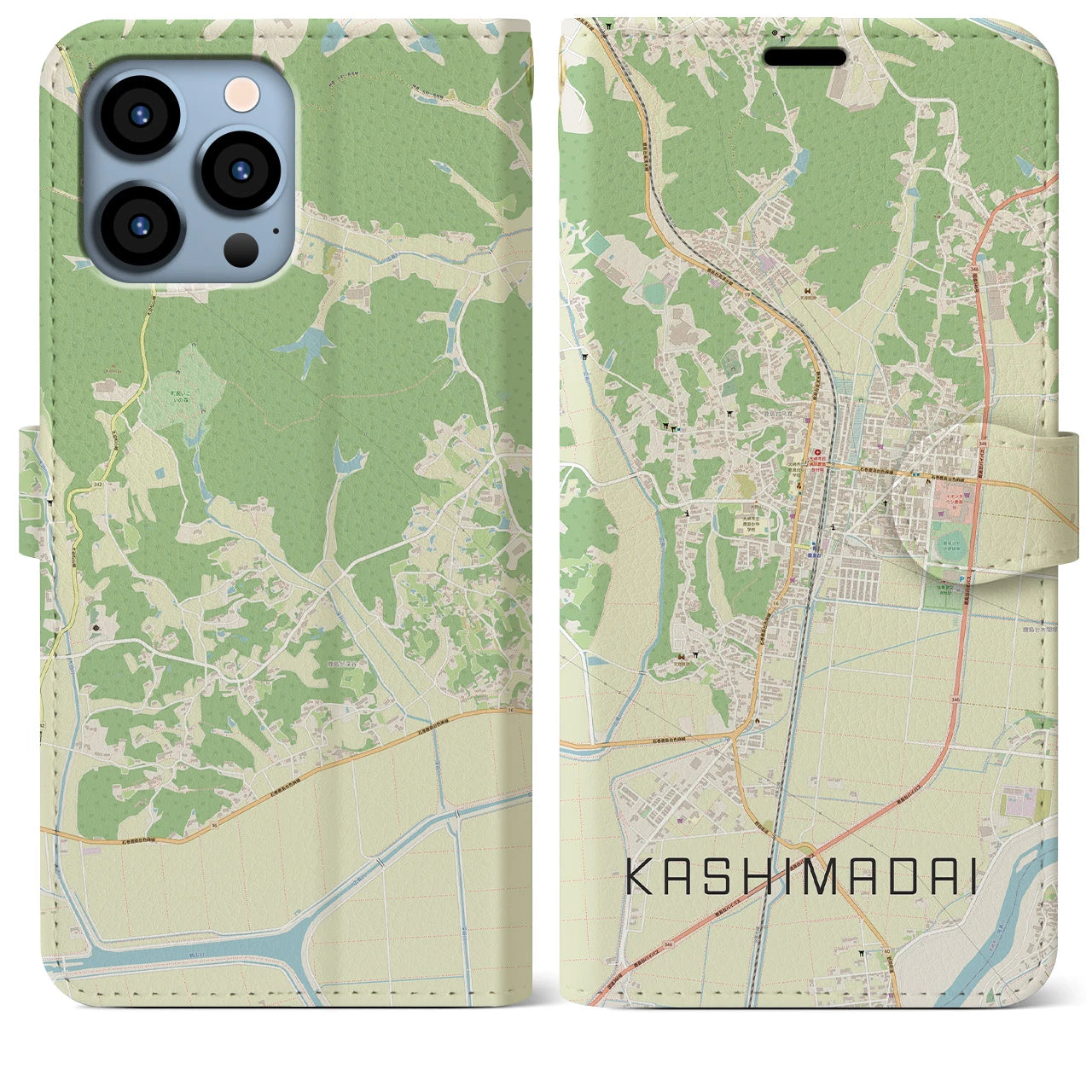 【鹿島台】地図柄iPhoneケース（手帳両面タイプ・ナチュラル）iPhone 13 Pro Max 用