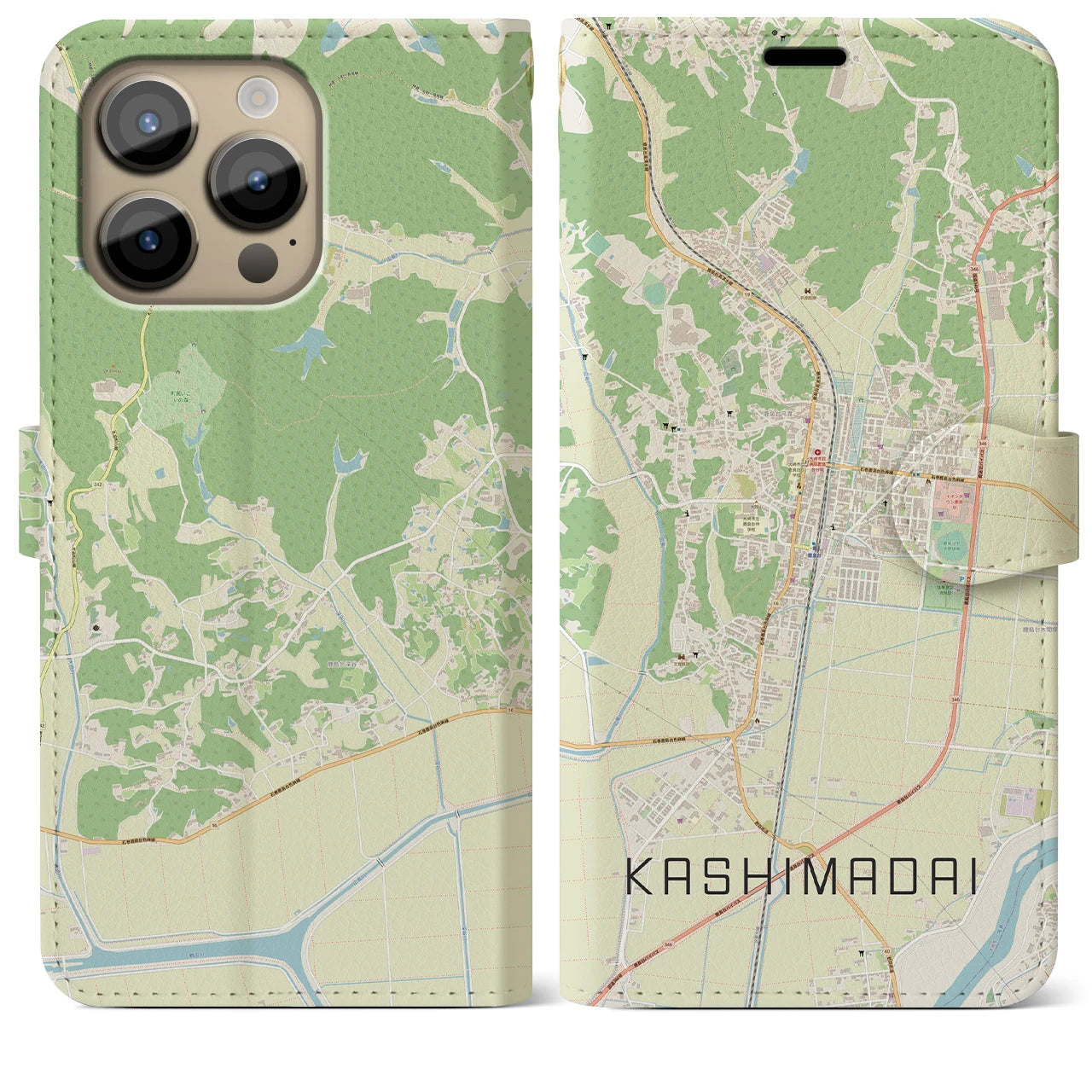 【鹿島台】地図柄iPhoneケース（手帳両面タイプ・ナチュラル）iPhone 14 Pro Max 用
