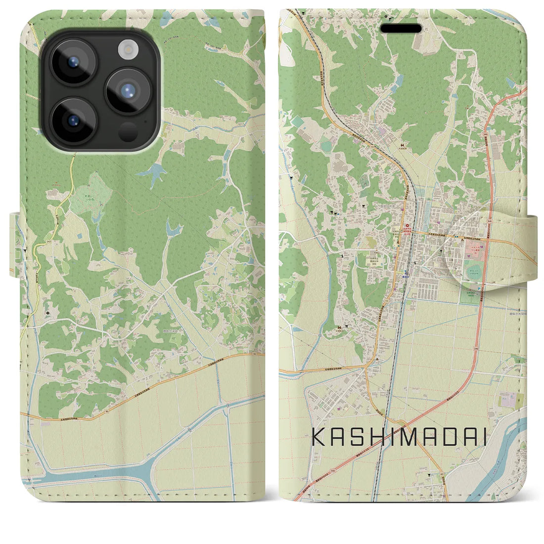 【鹿島台】地図柄iPhoneケース（手帳両面タイプ・ナチュラル）iPhone 15 Pro Max 用