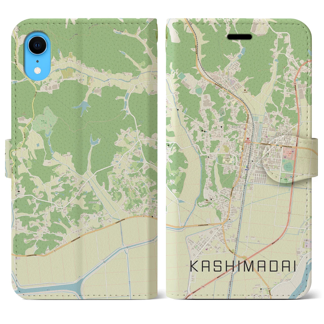 【鹿島台】地図柄iPhoneケース（手帳両面タイプ・ナチュラル）iPhone XR 用