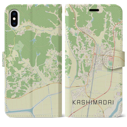 【鹿島台（宮城県）】地図柄iPhoneケース（手帳タイプ）ナチュラル・iPhone XS Max 用
