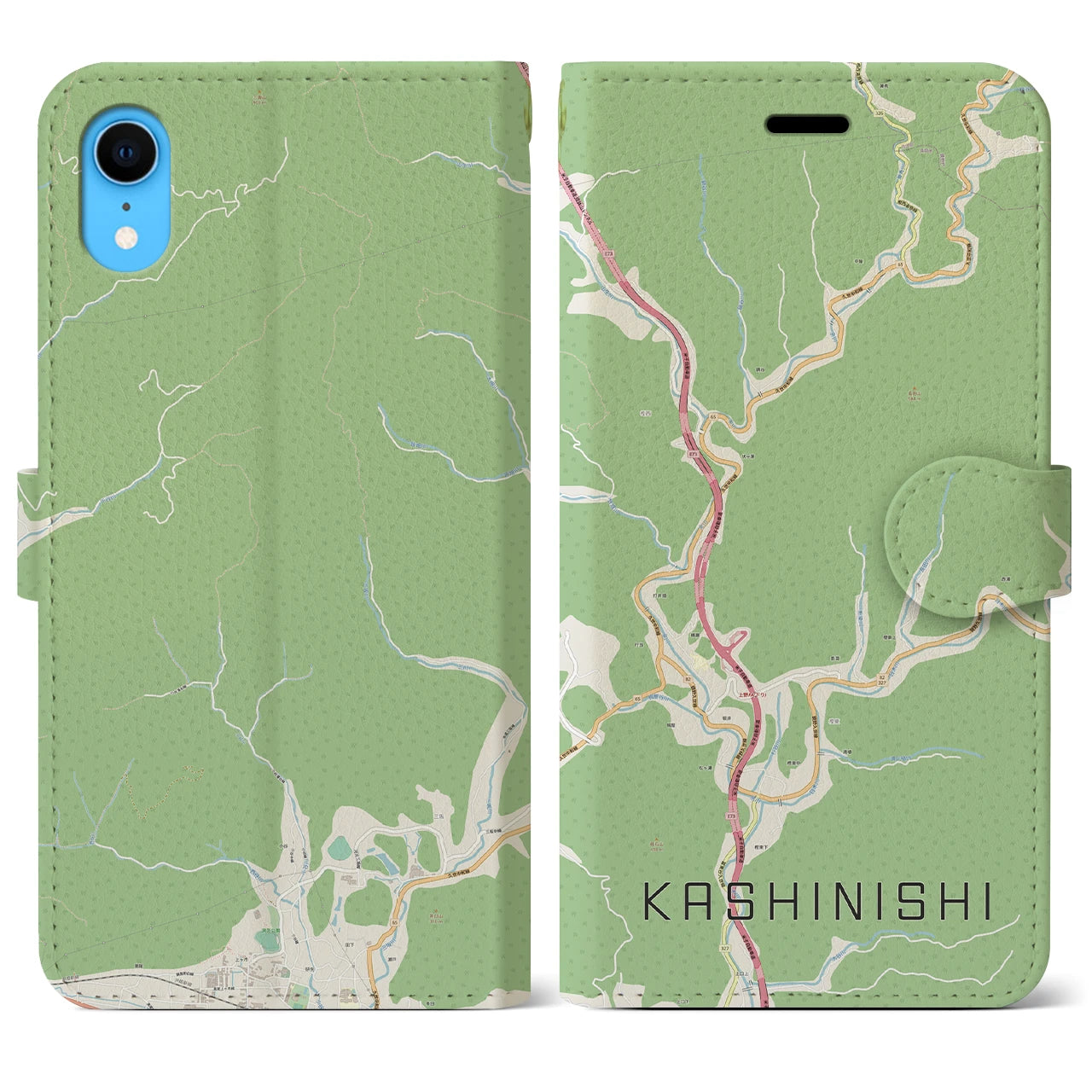 【樫西】地図柄iPhoneケース（手帳両面タイプ・ナチュラル）iPhone XR 用