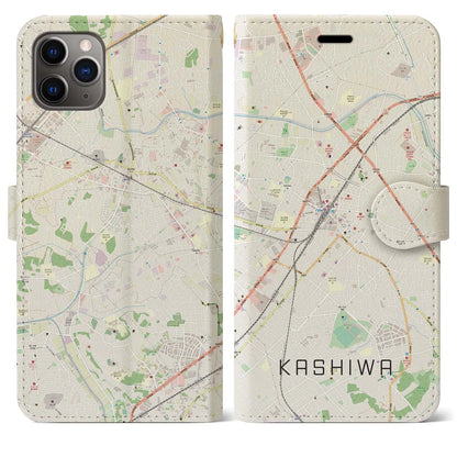 【柏（千葉県）】地図柄iPhoneケース（手帳タイプ）ナチュラル・iPhone 11 Pro Max 用