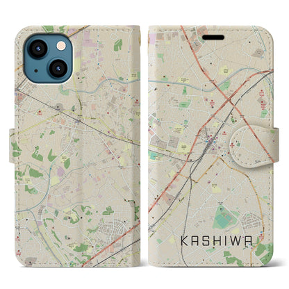 【柏（千葉県）】地図柄iPhoneケース（手帳タイプ）ナチュラル・iPhone 13 用