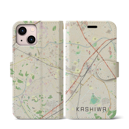 【柏（千葉県）】地図柄iPhoneケース（手帳タイプ）ナチュラル・iPhone 13 mini 用