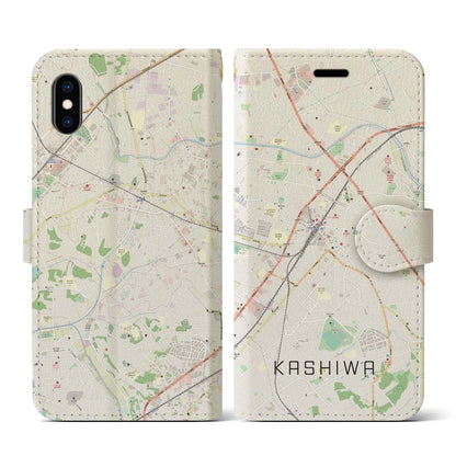 【柏（千葉県）】地図柄iPhoneケース（手帳タイプ）ナチュラル・iPhone XS / X 用