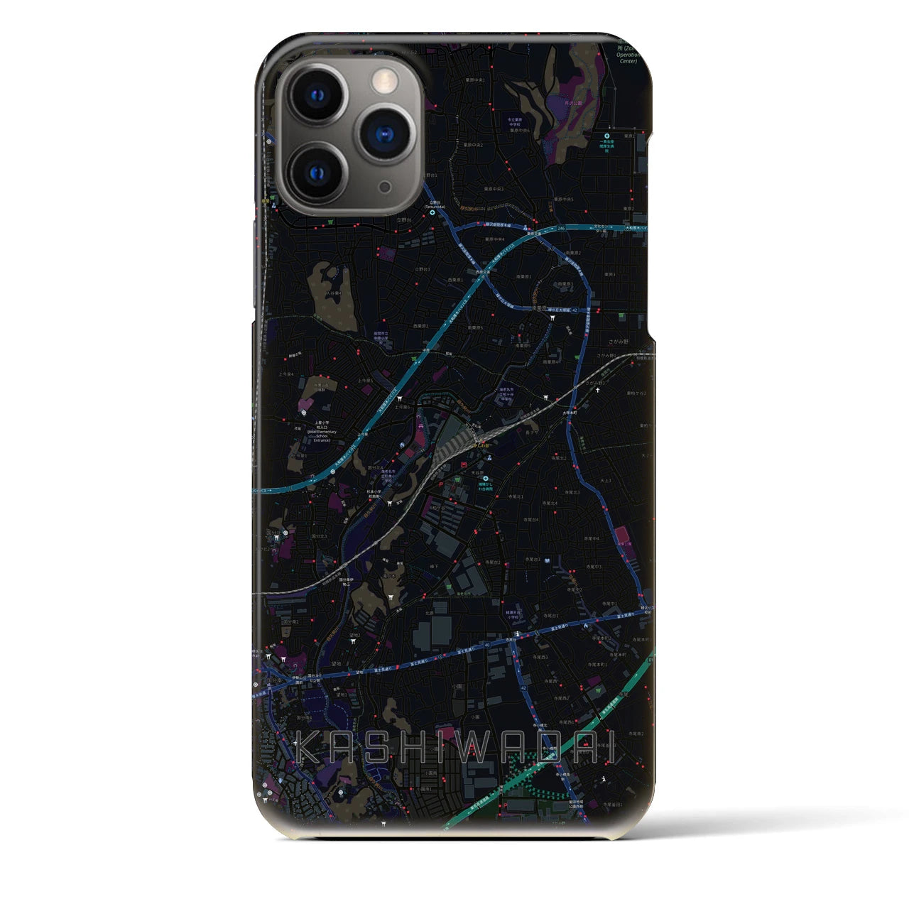 【かしわ台】地図柄iPhoneケース（バックカバータイプ・ブラック）iPhone 11 Pro Max 用