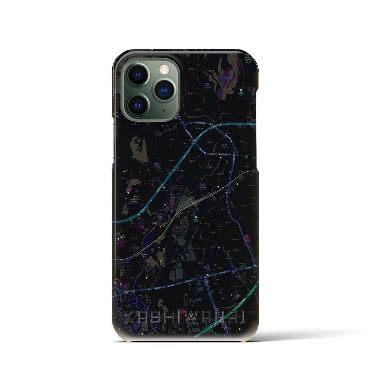【かしわ台】地図柄iPhoneケース（バックカバータイプ・ブラック）iPhone 11 Pro 用