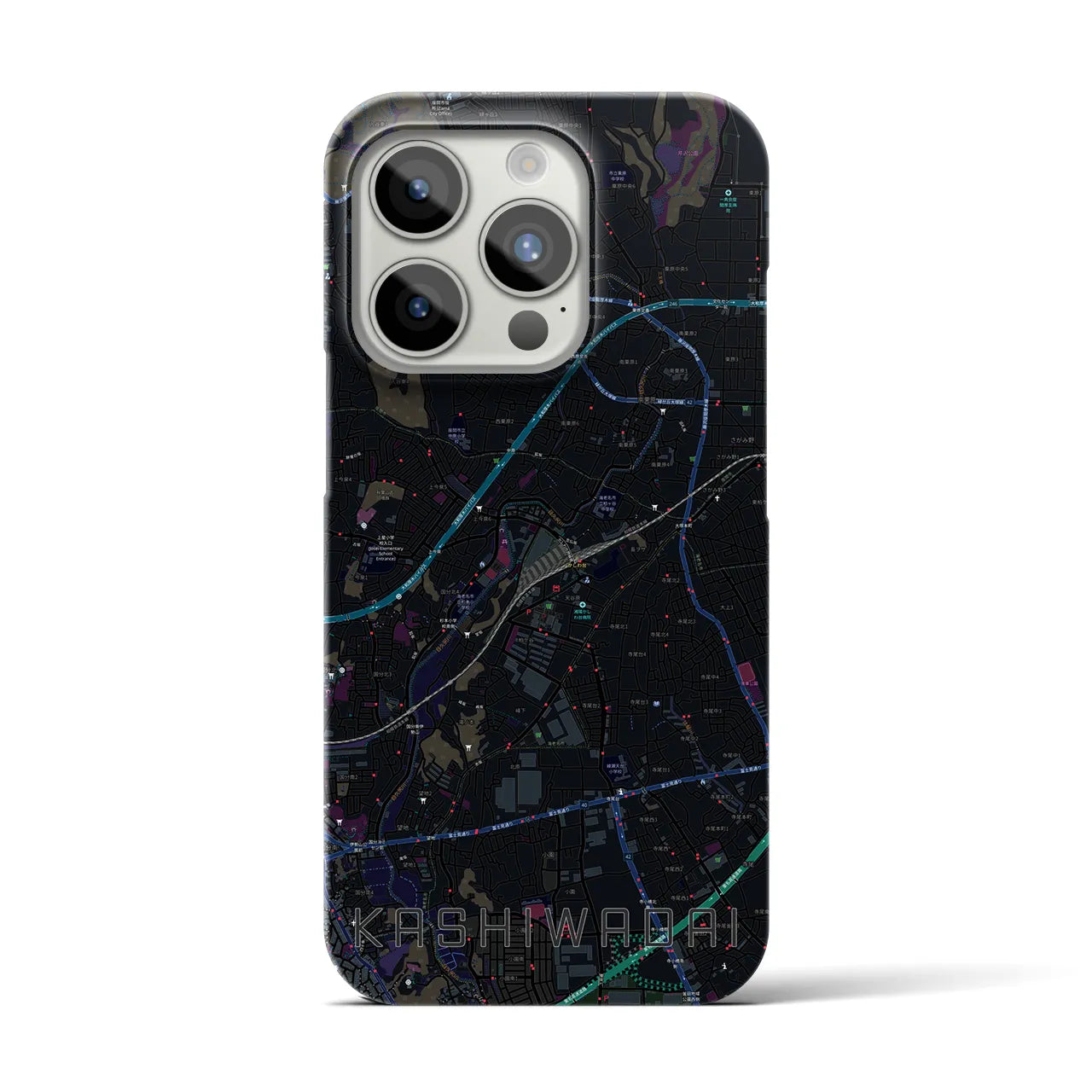 【かしわ台】地図柄iPhoneケース（バックカバータイプ・ブラック）iPhone 15 Pro 用