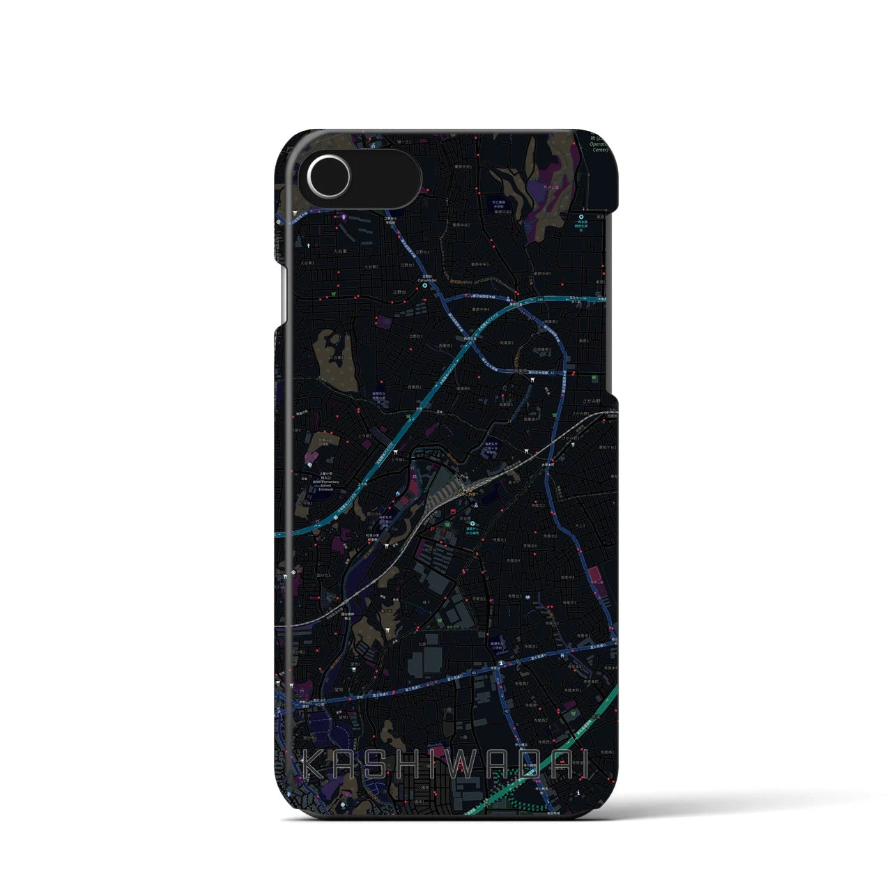 【かしわ台】地図柄iPhoneケース（バックカバータイプ・ブラック）iPhone SE（第3 / 第2世代） / 8 / 7 / 6s / 6 用