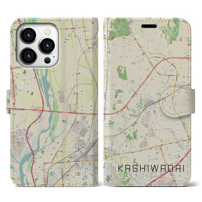 【かしわ台（神奈川県）】地図柄iPhoneケース（手帳タイプ）ナチュラル・iPhone 13 Pro 用