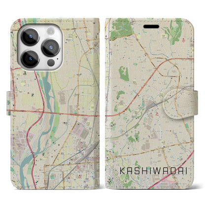 【かしわ台（神奈川県）】地図柄iPhoneケース（手帳タイプ）ナチュラル・iPhone 14 Pro 用