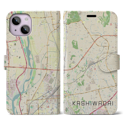 【かしわ台（神奈川県）】地図柄iPhoneケース（手帳タイプ）ナチュラル・iPhone 14 用