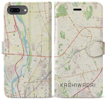 【かしわ台（神奈川県）】地図柄iPhoneケース（手帳タイプ）ナチュラル・iPhone 8Plus /7Plus / 6sPlus / 6Plus 用