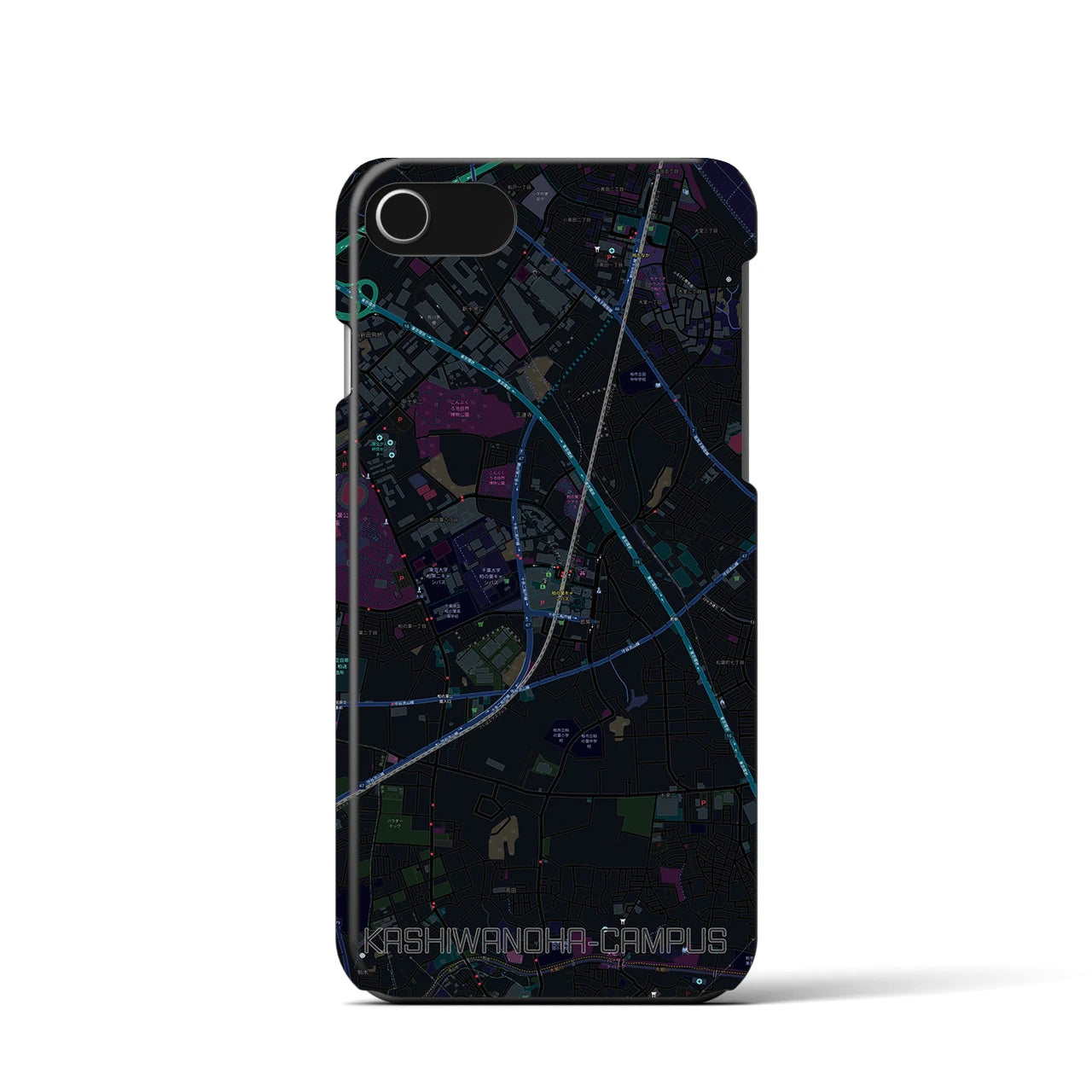 【柏の葉キャンパス】地図柄iPhoneケース（バックカバータイプ・ブラック）iPhone SE（第3 / 第2世代） / 8 / 7 / 6s / 6 用