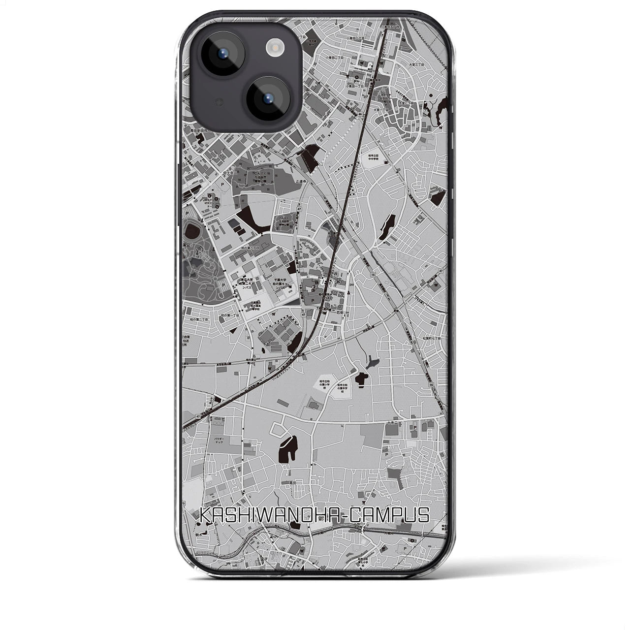 【柏の葉キャンパス】地図柄iPhoneケース（クリアタイプ・モノトーン）iPhone 14 Plus 用