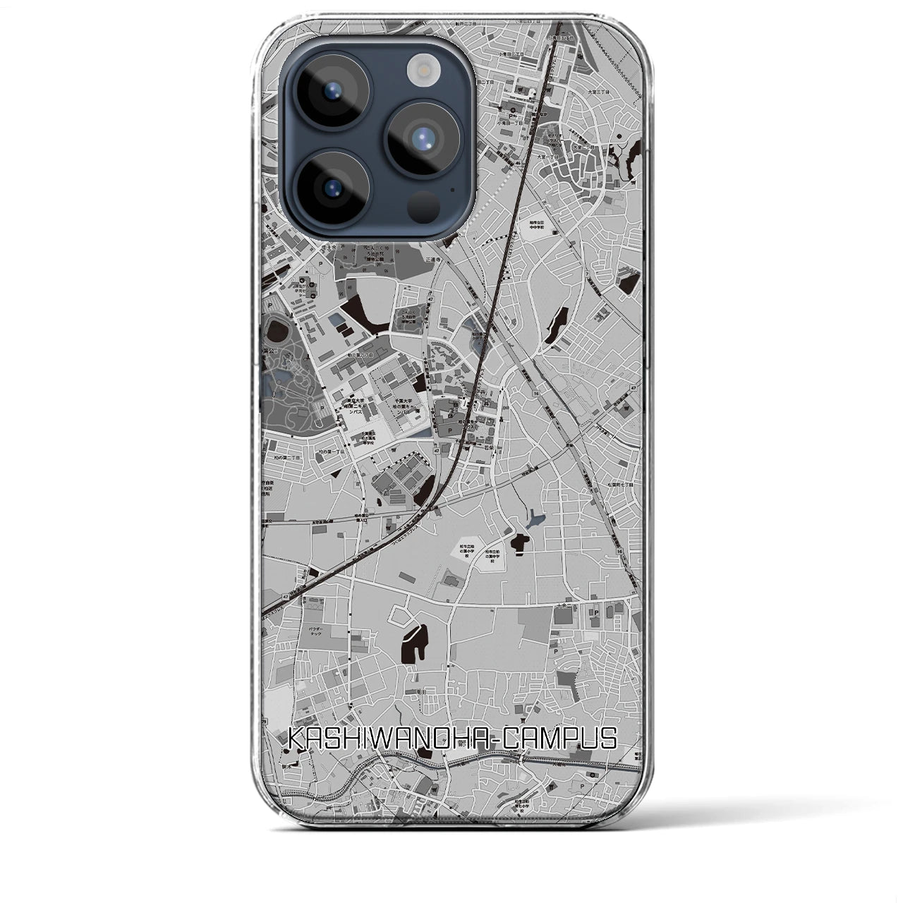 【柏の葉キャンパス】地図柄iPhoneケース（クリアタイプ・モノトーン）iPhone 15 Pro Max 用